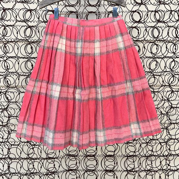 Vintage 60s pink plaid pleated wool skirt barbie schoolgirl - Picture 4 of 4